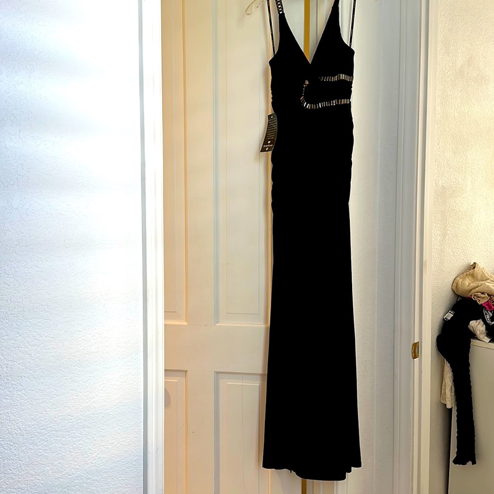 Long black ruched w/slit up the front for a sundress or maybe a dress at night!